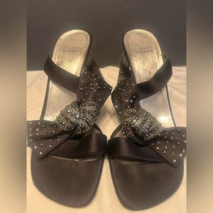 Stuart Weitzman Black Satin Heels with Sparkling Accents